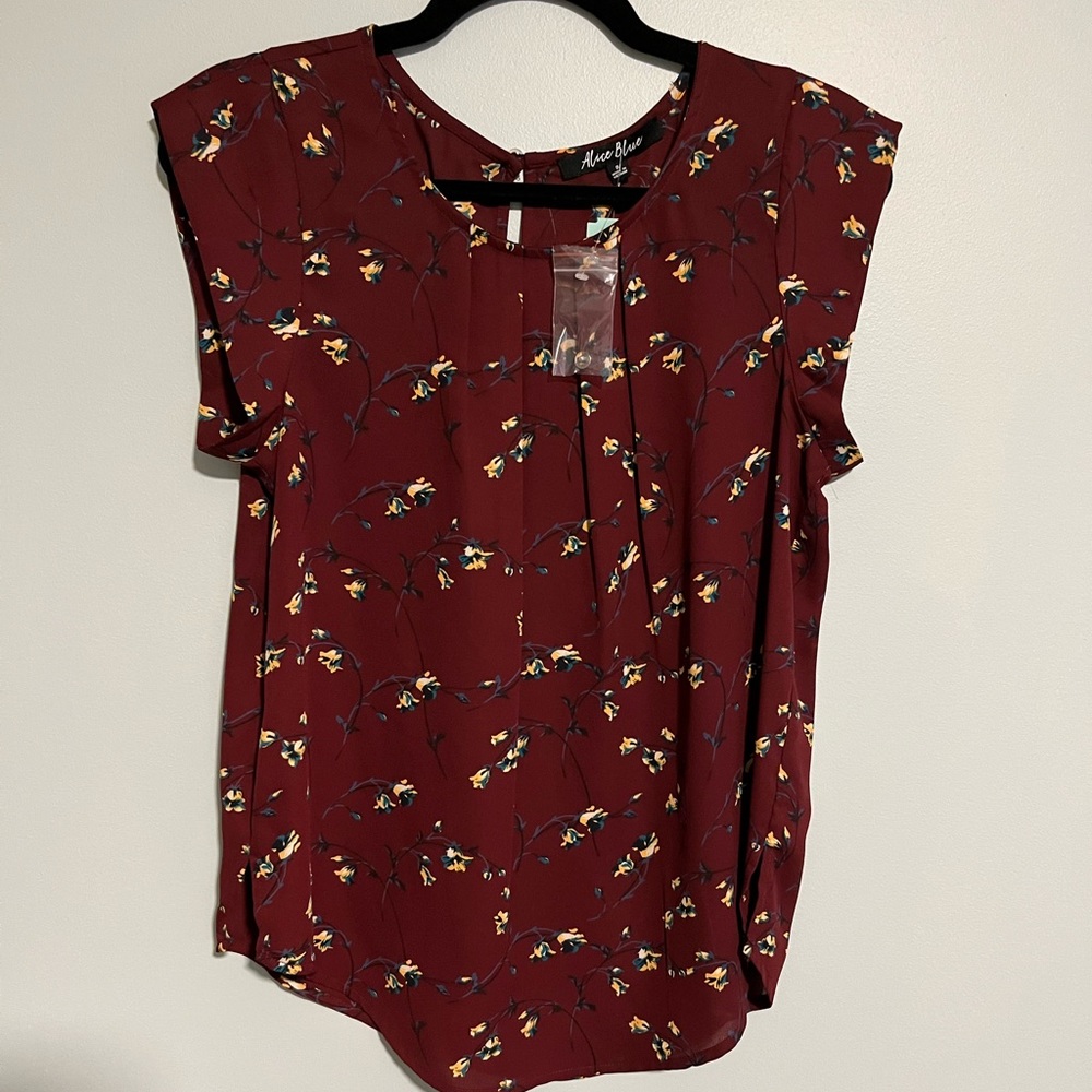 Alice Blue, capped sleeve blouse, small, deep maroon. NWT